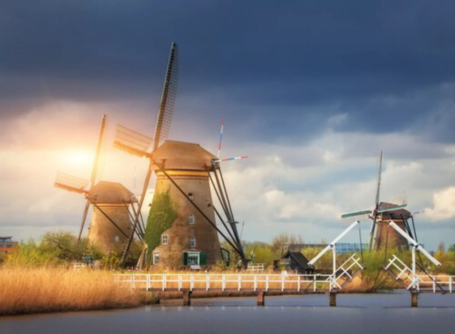 Papermoon Fototapete »Windmills Kinderdijk Sunset« günstig online kaufen