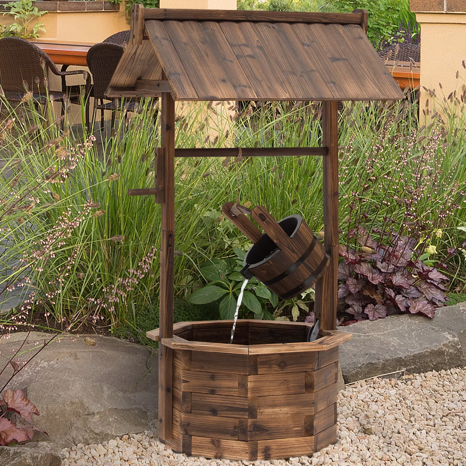 Outsunny Gartenbrunnen Zierbrunnen Wasserfall massiv aus Holz 68 x 57 x 118 günstig online kaufen