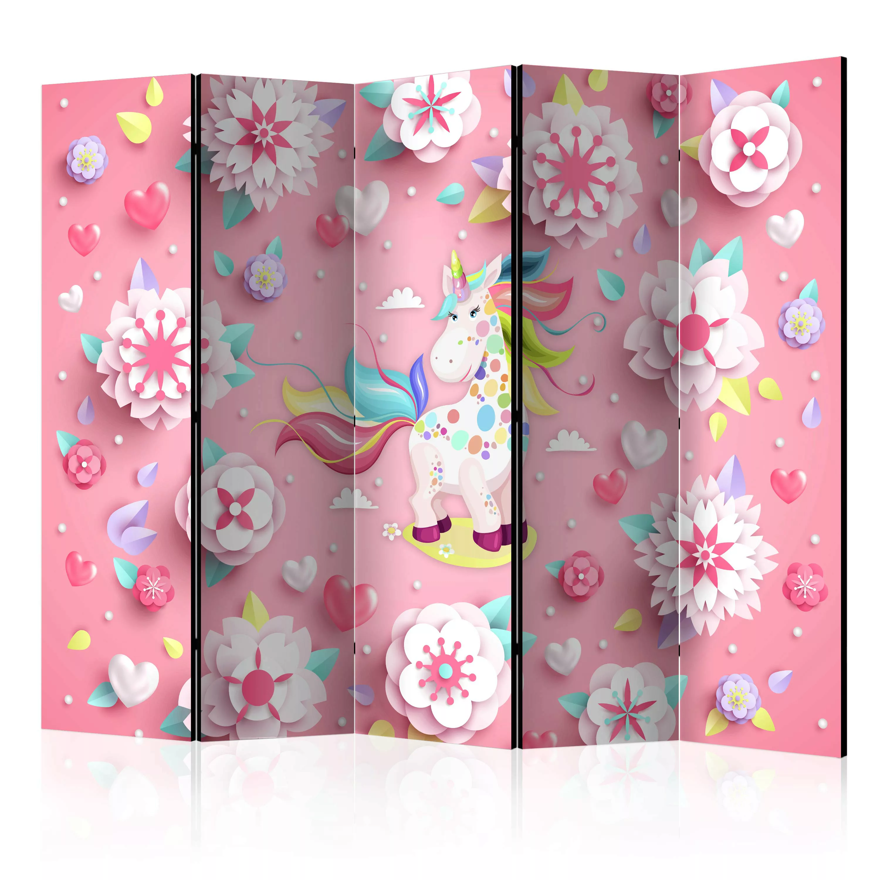 5-teiliges Paravent - Unicorn On Flowerbed Ii [room Dividers] günstig online kaufen