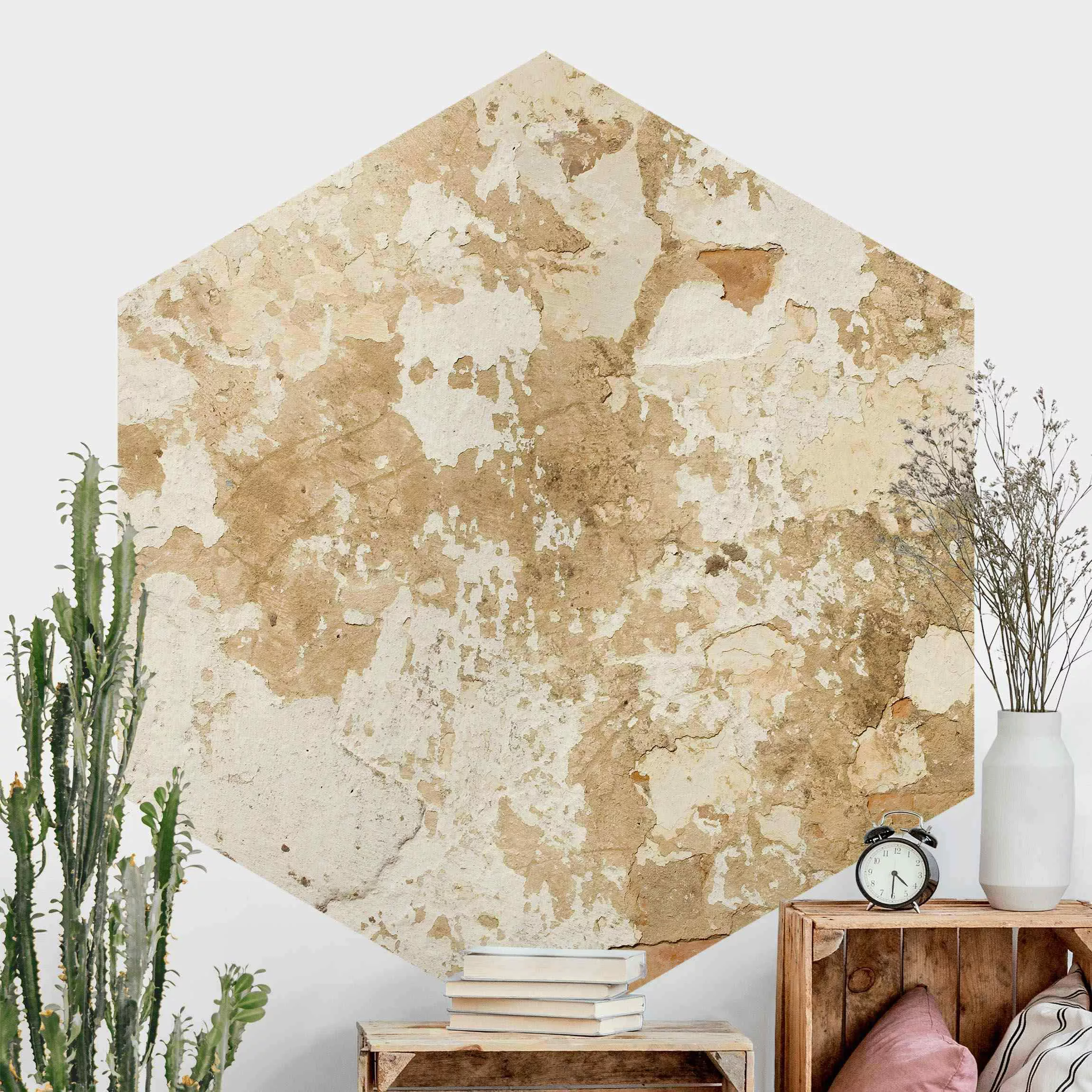 Hexagon Mustertapete selbstklebend Shabby Wand in Beige günstig online kaufen