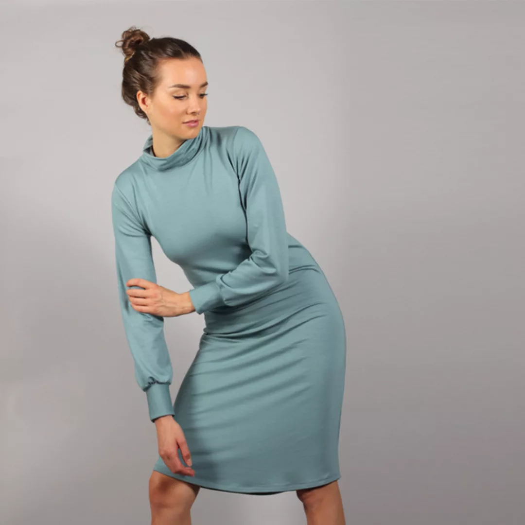 Midi Turtleneck Kleid Dewi In Rost Und Eisblau günstig online kaufen