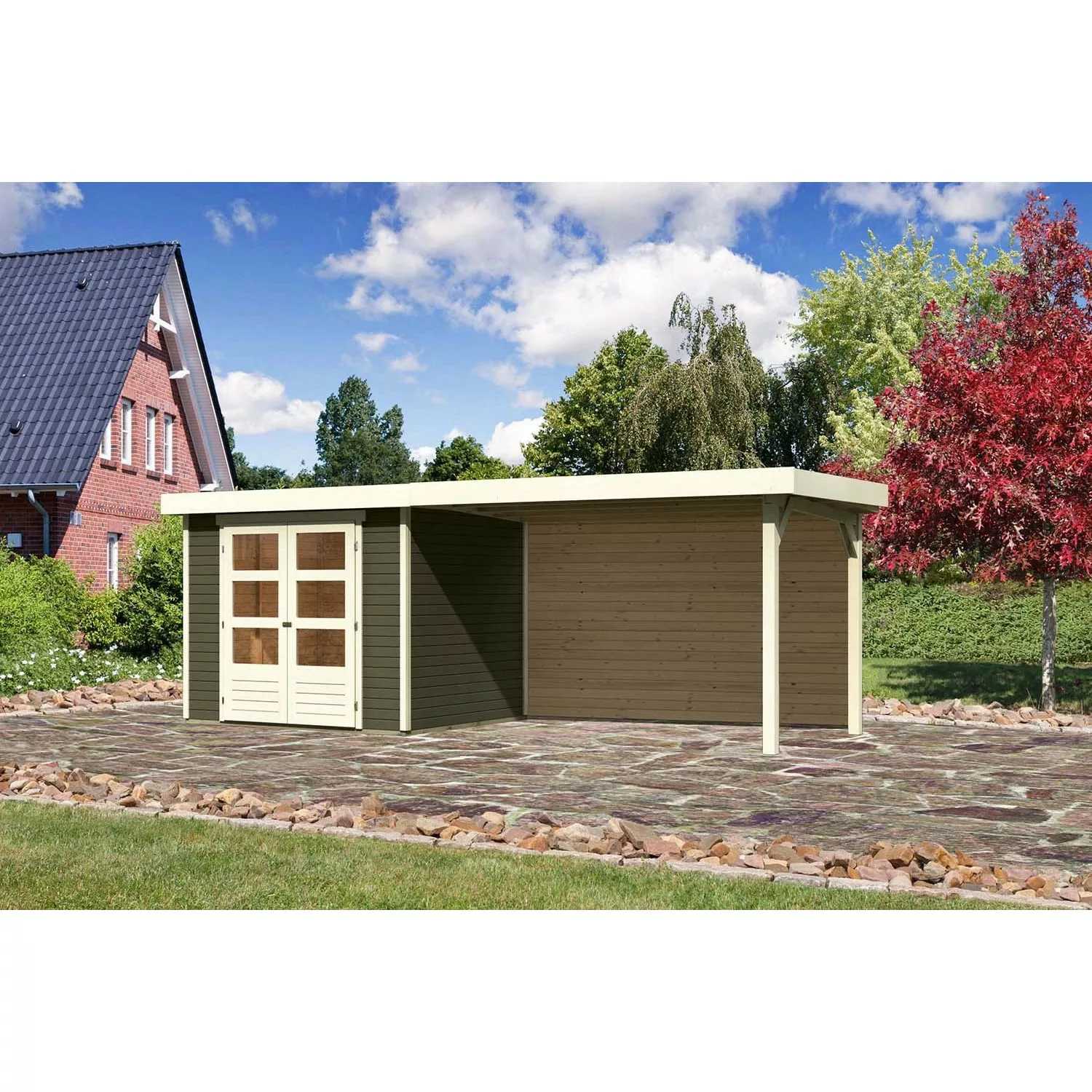 Karibu Holz-Gartenhaus Boras Terragrau Flachdach Lackiert 238 cm x 213 cm günstig online kaufen
