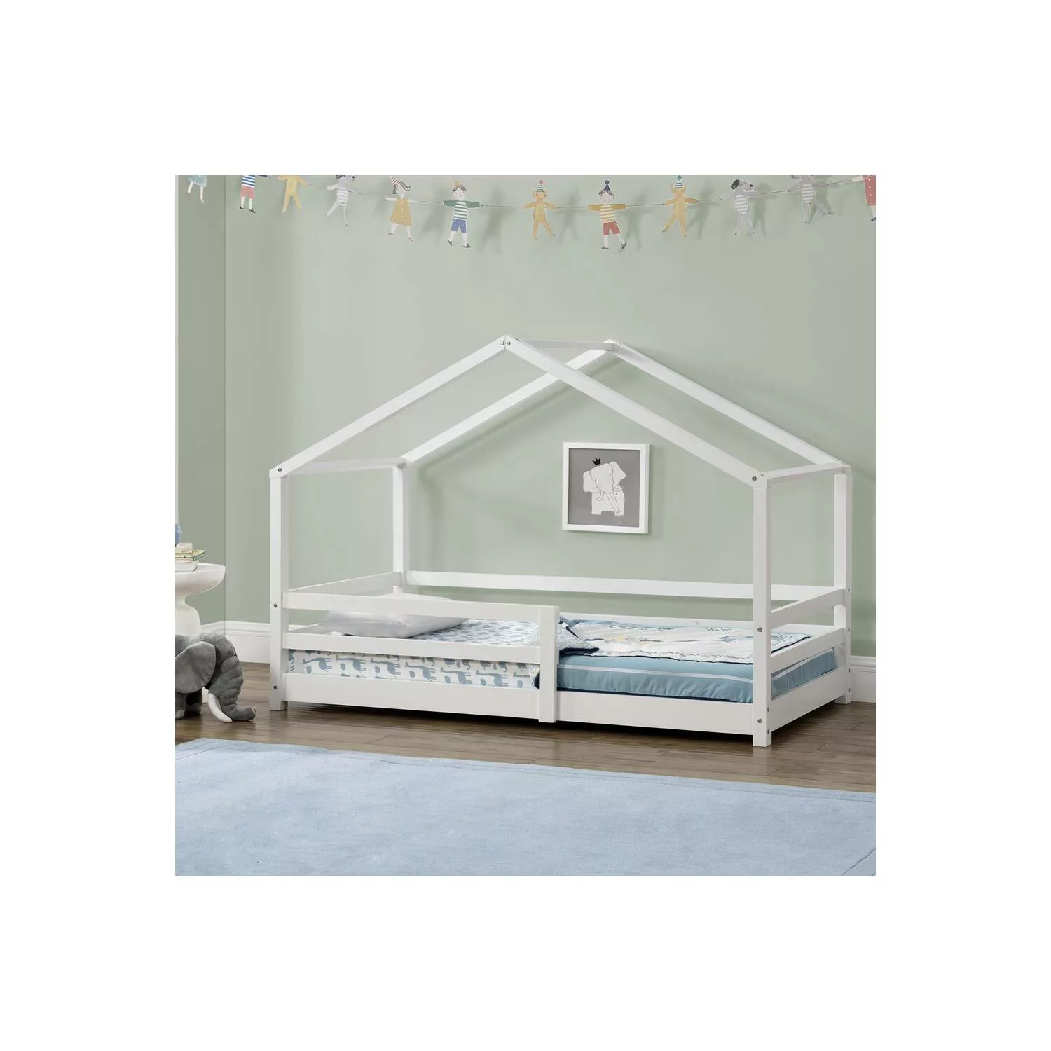 Kinderbett weiß Liegefläche 80x160 cm KOLDING-100 Hausbett mit Rausfallschu günstig online kaufen