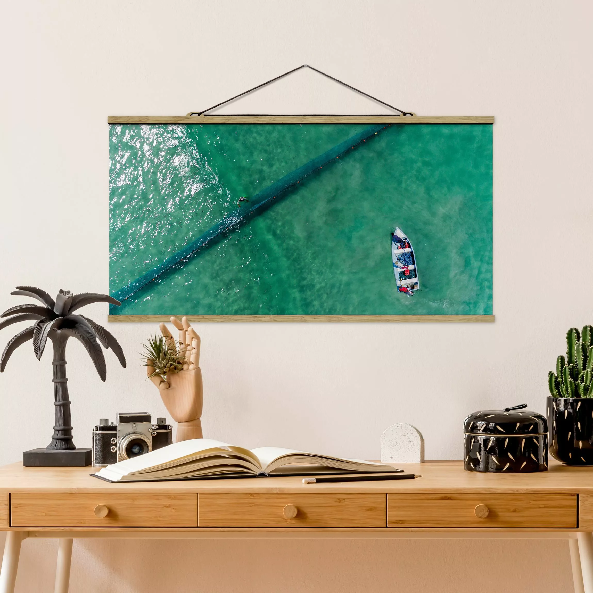 Stoffbild Strand mit Posterleisten - Querformat Luftbild - Fischer günstig online kaufen