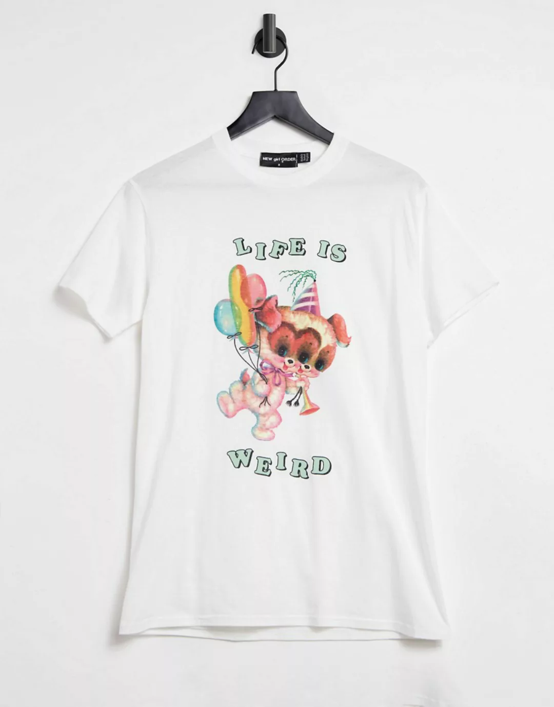 New Girl Order – Oversize-T-Shirt mit „Life Is Weird”-Grafik-Weiß günstig online kaufen