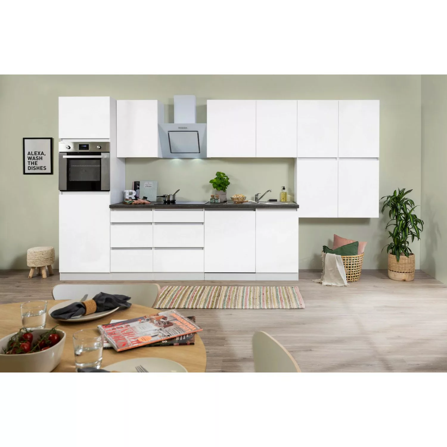 Respekta Küchenzeile ohne E-Geräte 380 cm Grifflos Grau Hochglanz-Weiß günstig online kaufen