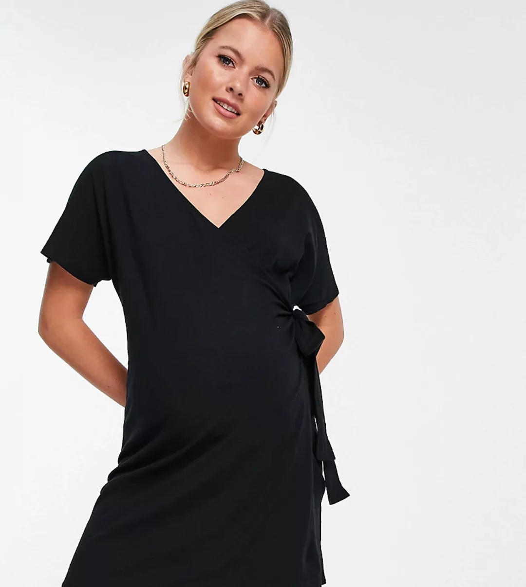 ASOS DESIGN Maternity – Wickelkleid in Schwarz günstig online kaufen