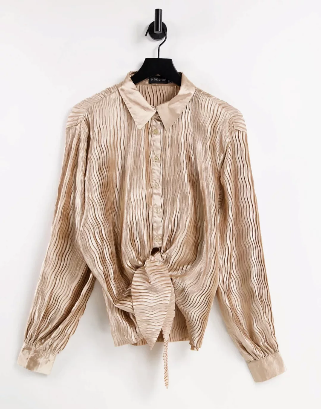 In The Style x Elle Darby – Oversize-Bluse in Taupe zum Binden vorne, Kombi günstig online kaufen
