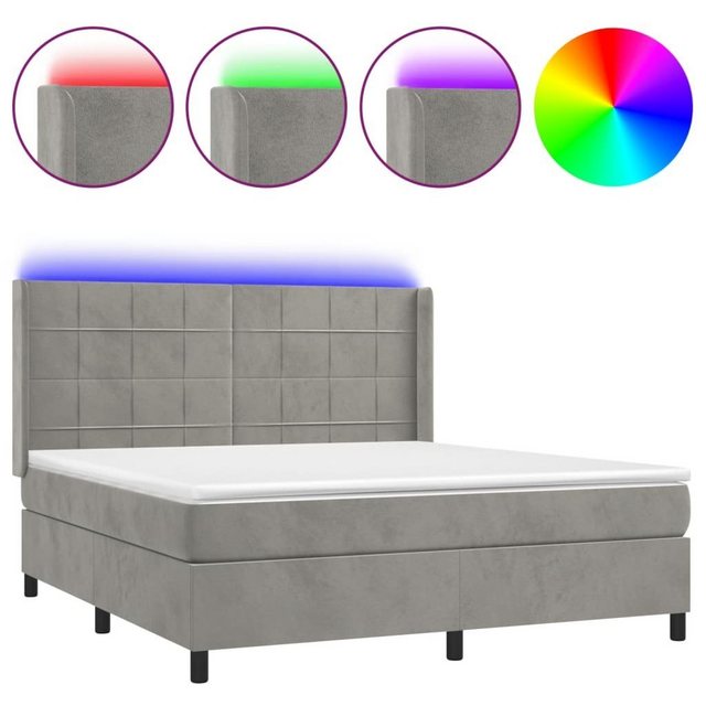 vidaXL Bettgestell Boxspringbett mit Matratze LED Hellgrau 180x200 cm Samt günstig online kaufen