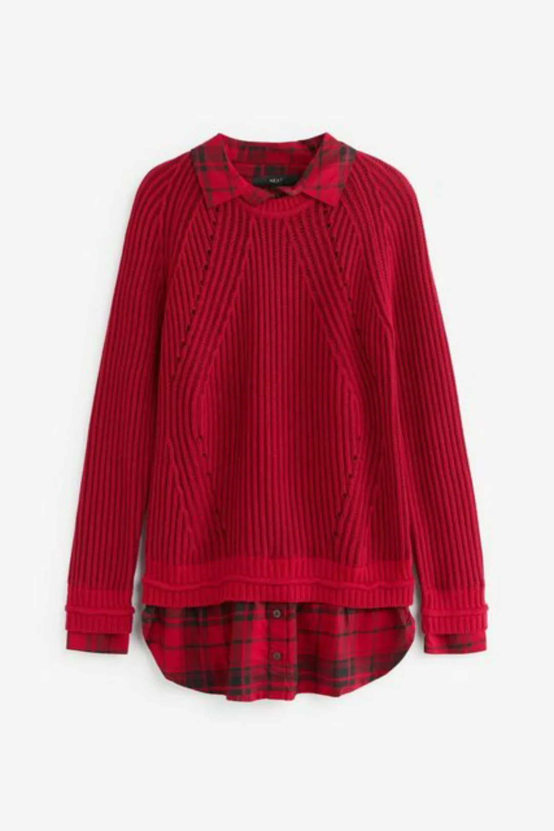 Next 2-in-1-Pullover Karierter Pullover mit Blusendetail (1-tlg) günstig online kaufen