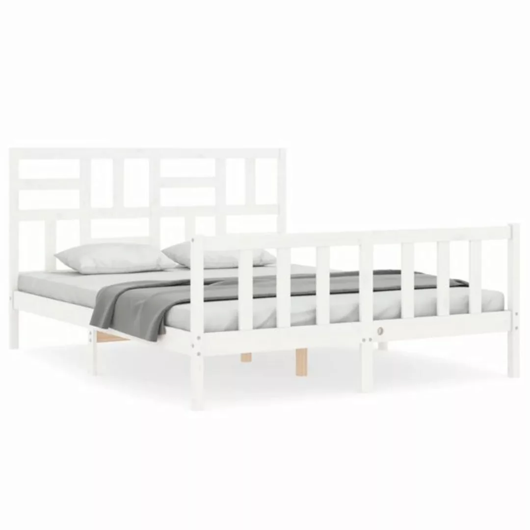 vidaXL Bett Massivholzbett mit Kopfteil Weiß günstig online kaufen