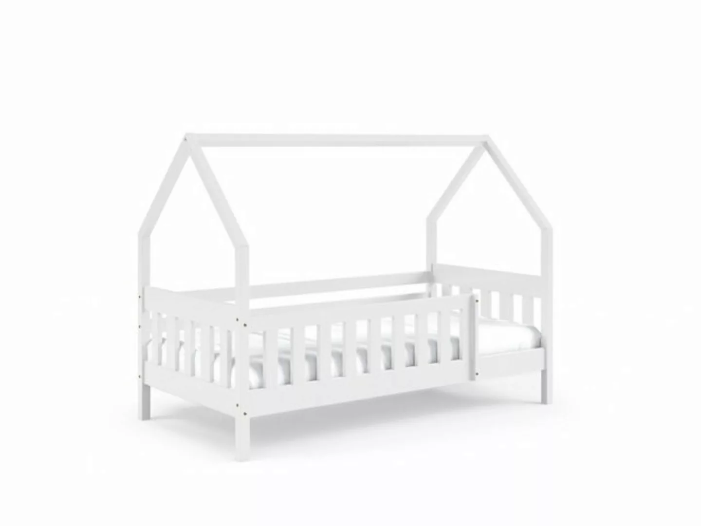 Siebenschläfer Hausbett Kinderbett 80x160 cm weiß mit Lattenrost und Rausfa günstig online kaufen