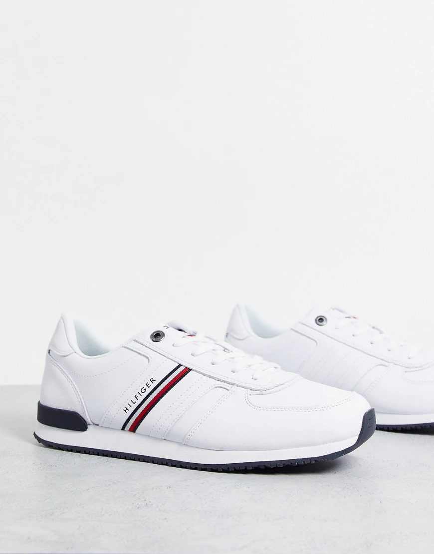 Tommy Hilfiger – Lauf-Sneaker aus Leder in Weiß mit Logo-Streifen günstig online kaufen