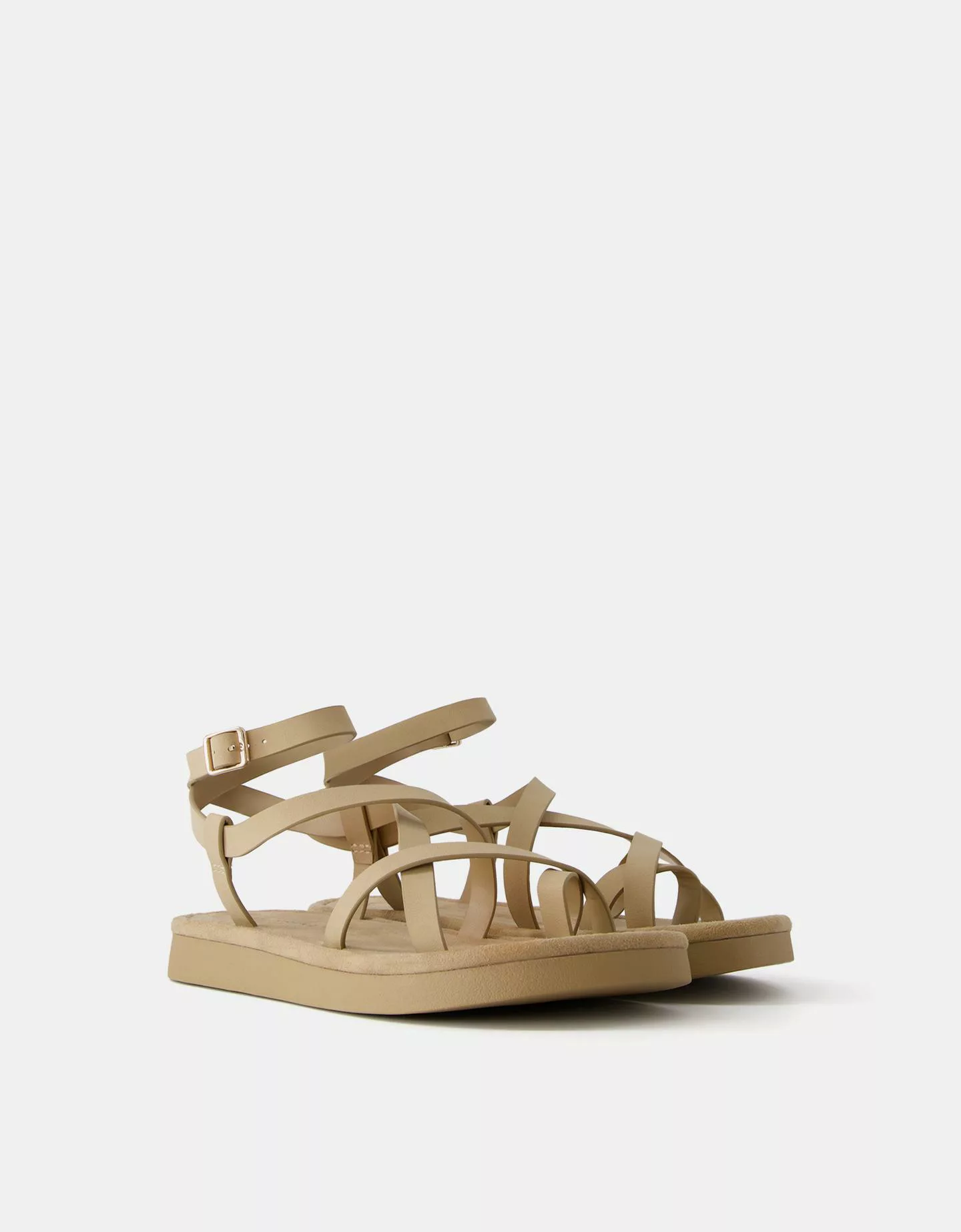 Bershka Flache Sandalen Mit Mehreren Riemchen Damen 36 Beige günstig online kaufen