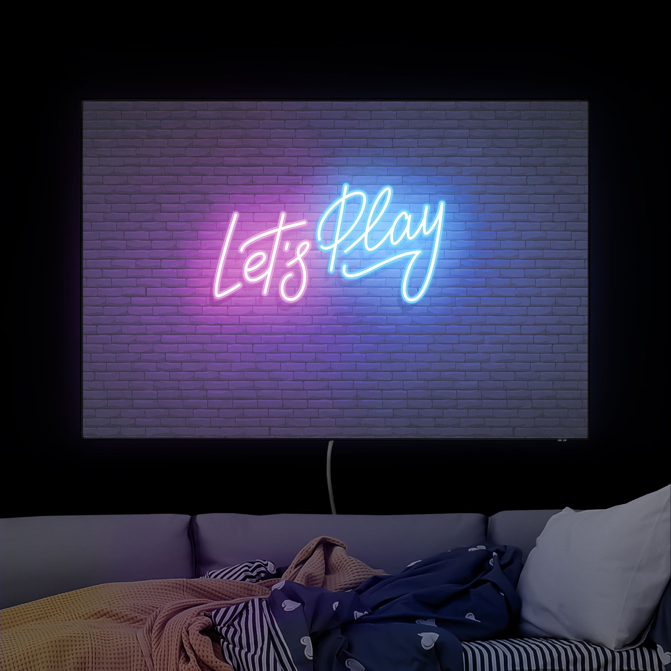 LED-Wechselbild Neon Schrift Let's Play günstig online kaufen