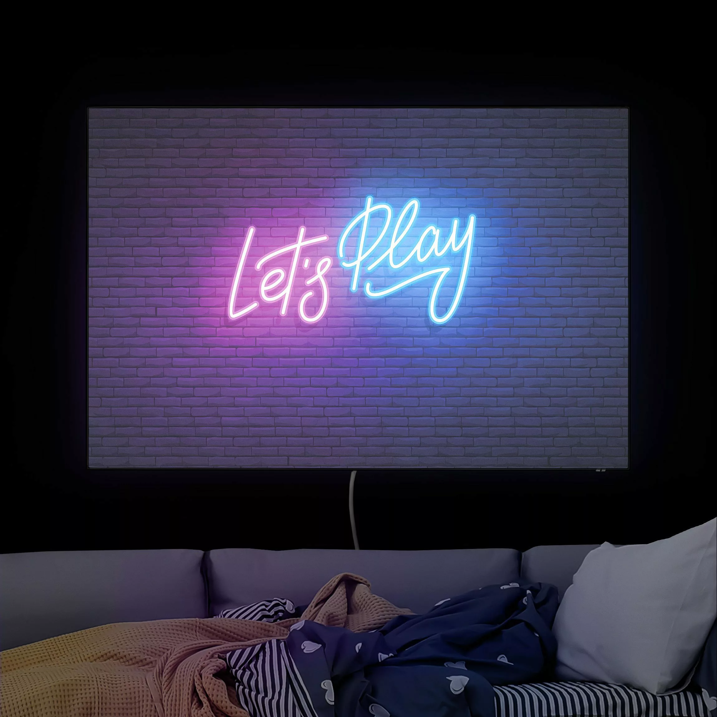 LED-Wechselbild Neon Schrift Let's Play günstig online kaufen