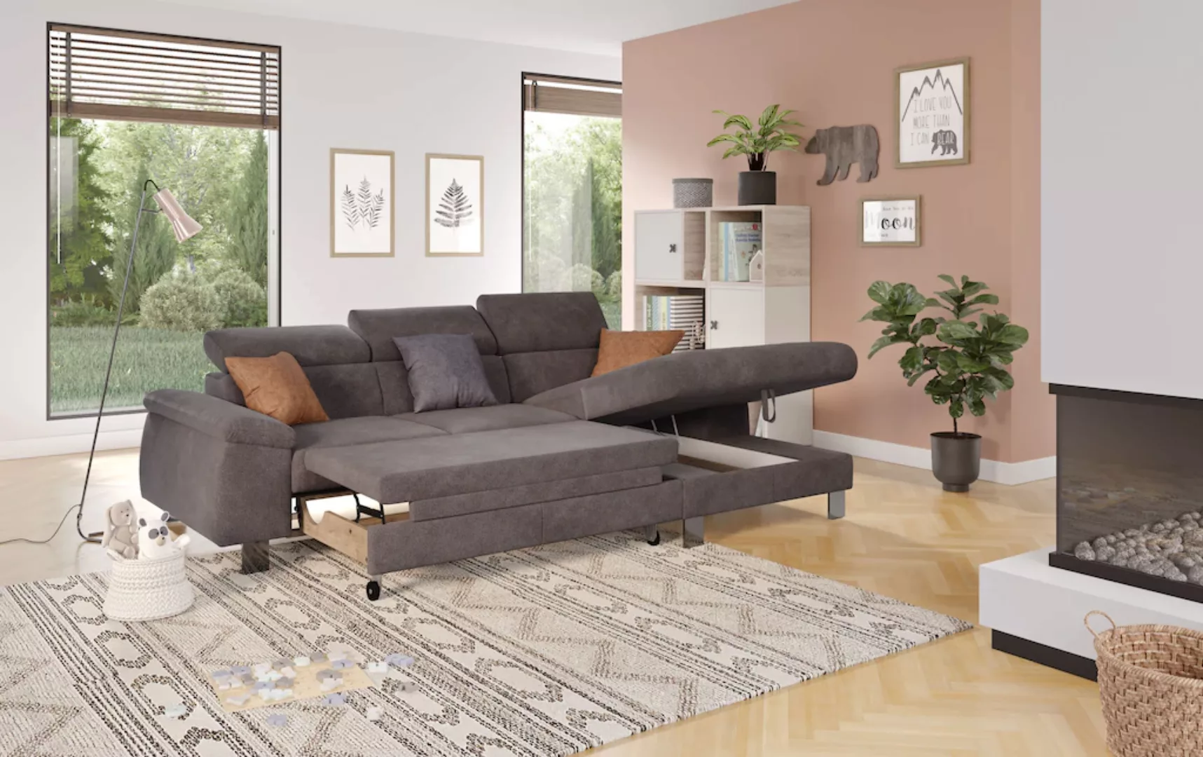 COTTA Ecksofa Komaris, Ecksofa, wahlweise mit RGB-LED-Beleuchtung und Bettf günstig online kaufen