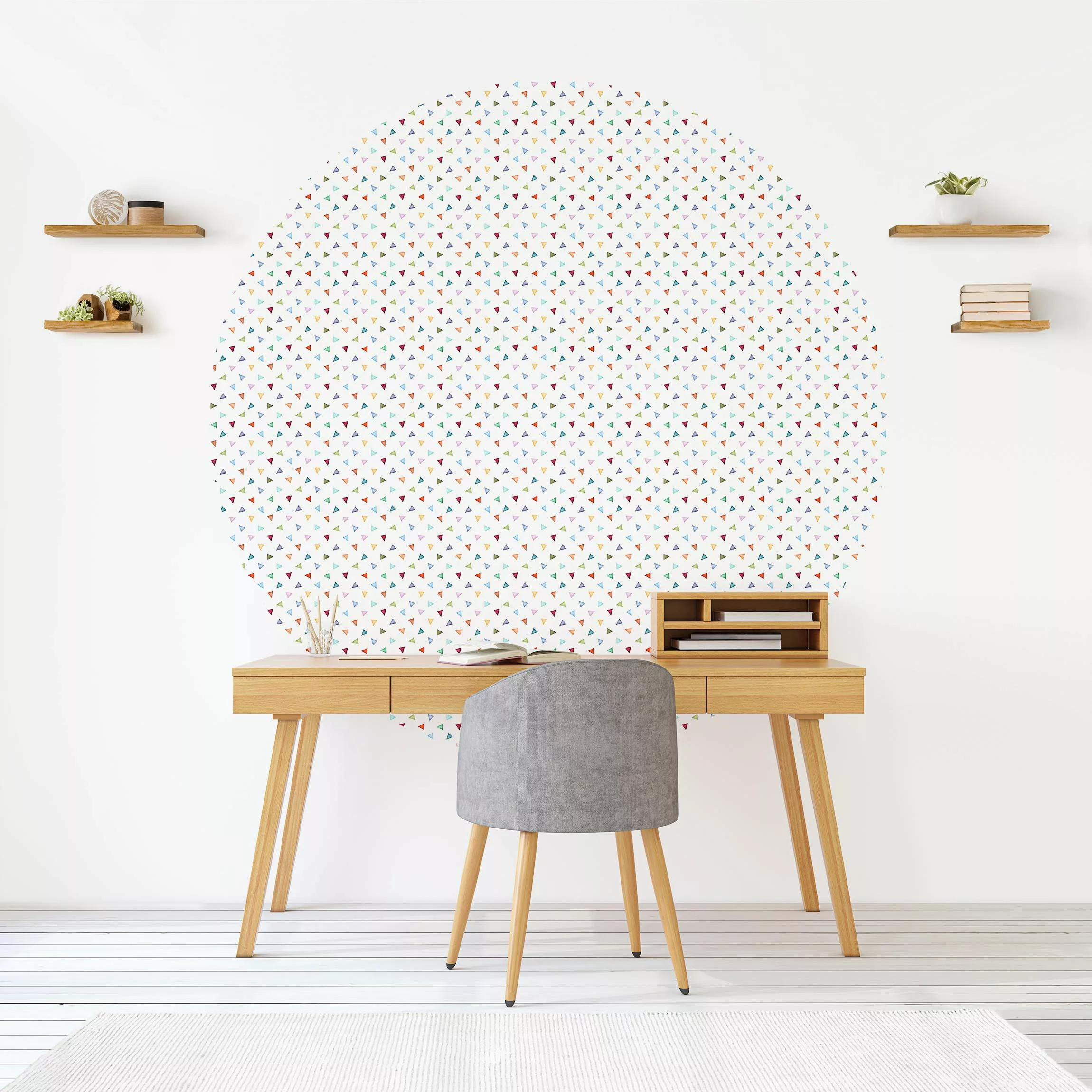 Bilderwelten Runde Tapete selbstklebend Kinderzimmer Bunte Aquarell Dreieck günstig online kaufen