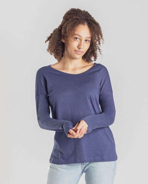 Damen Langarmshirt Aus Bio-baumwolle/modal - Nero Long - Dunkelblau günstig online kaufen