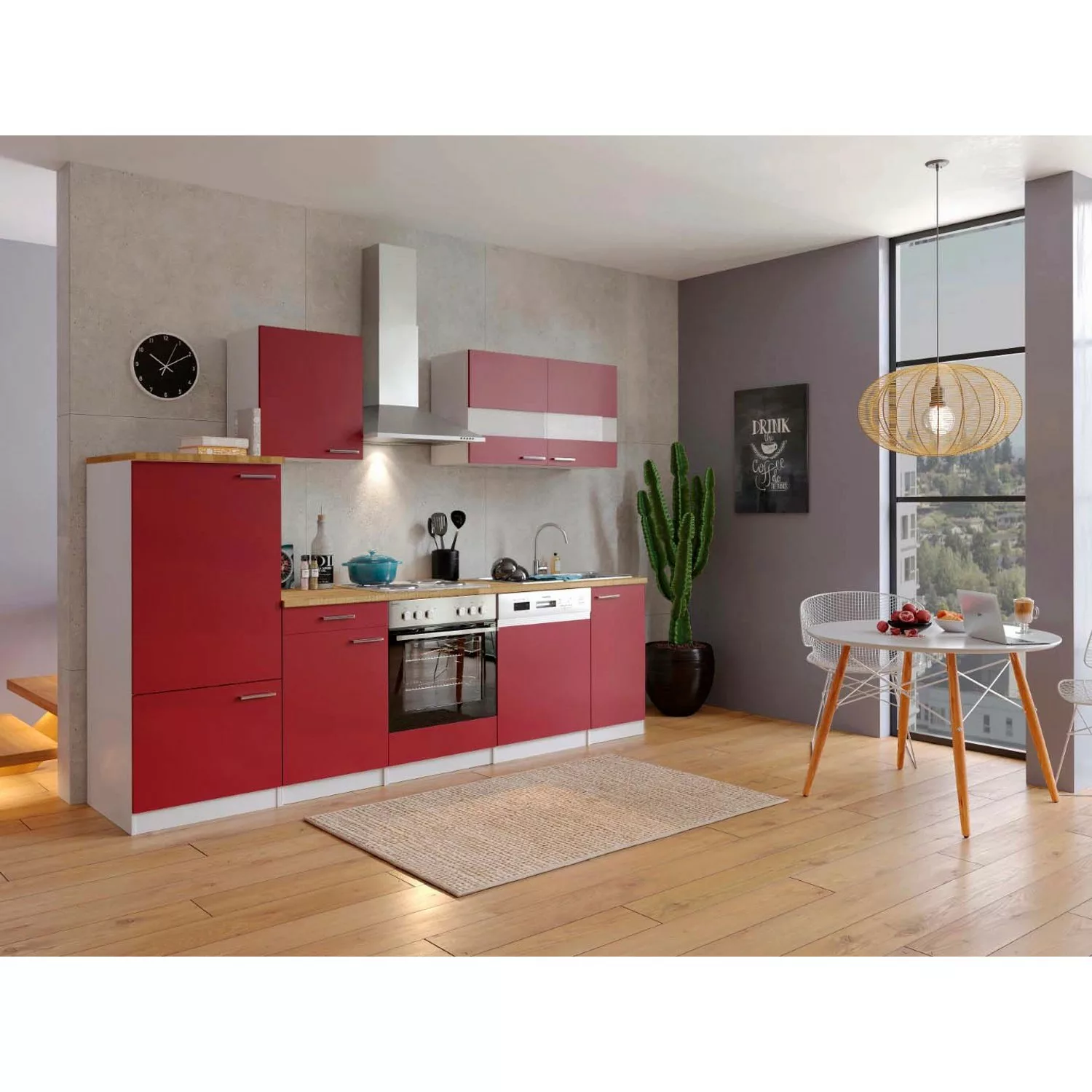 Respekta Küchenzeile ohne E-Geräte LBKB280WR 280 cm Rot-Weiß günstig online kaufen