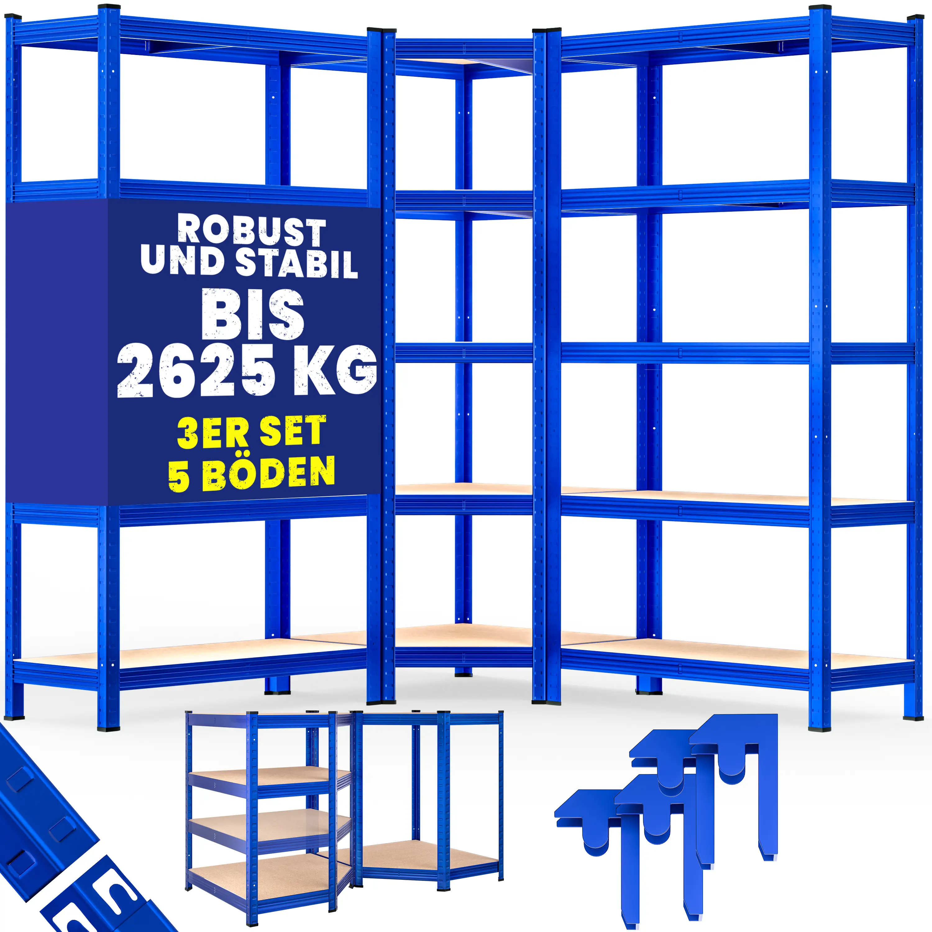 Schwerlast- und Eckregal 3er-Set Blau je 875kg günstig online kaufen