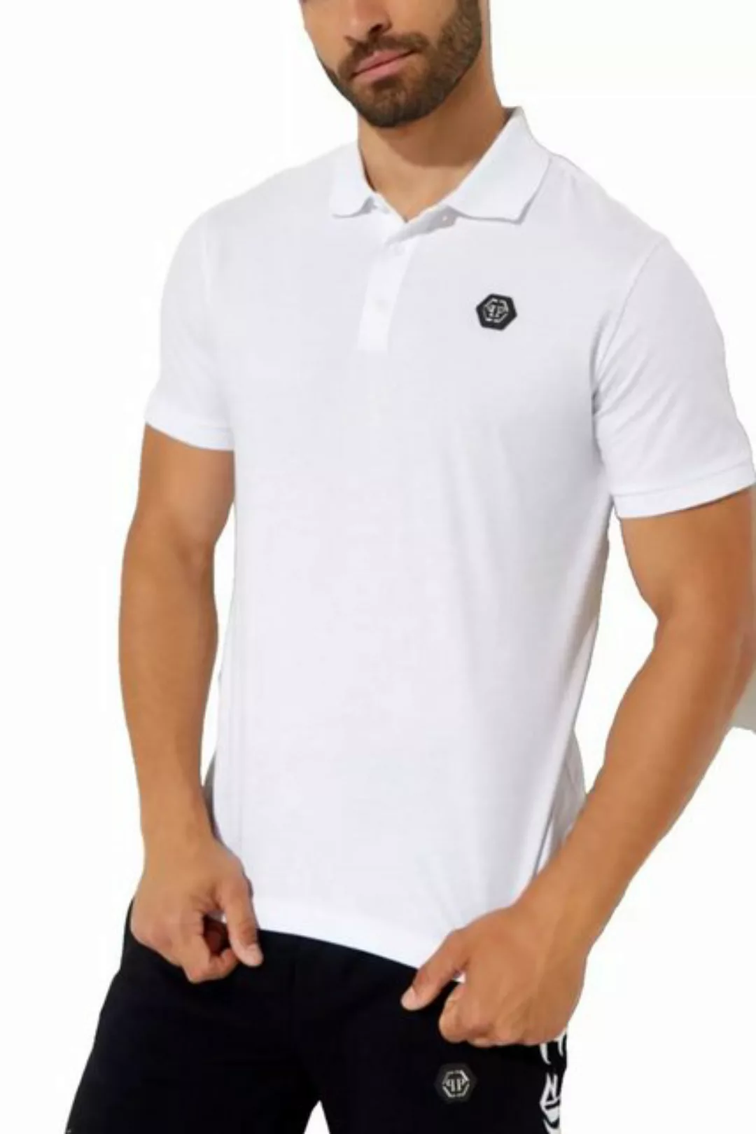 PHILIPP PLEIN Poloshirt Polohemd mit PP Hexagon Patch und Skull&Bones Logo günstig online kaufen