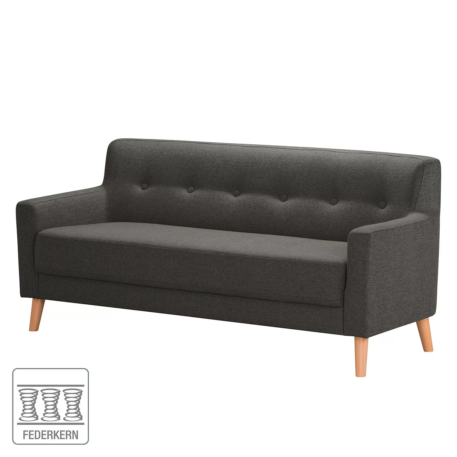 home24 Norrwood Sofa Bette I 3-Sitzer Schwarz Webstoff 180x82x80 cm günstig online kaufen