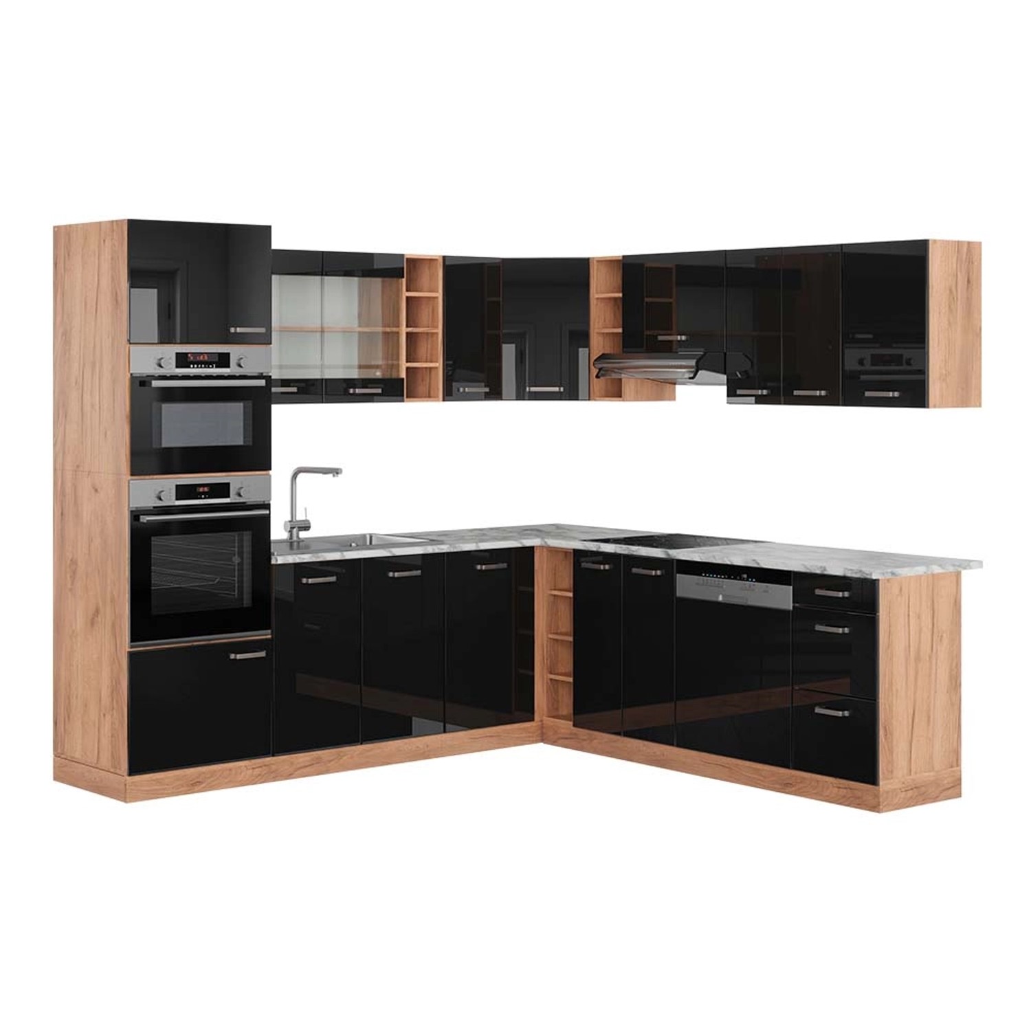 Vicco Küchenzeile R-Line, Bordeaux Hochglanz/Goldkraft Eiche, günstig online kaufen