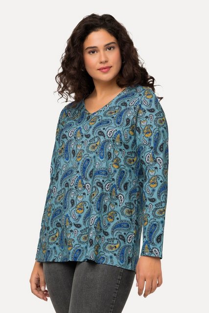 Ulla Popken Longshirt T-Shirt Paisleymuster V-Ausschnitt Langarm günstig online kaufen