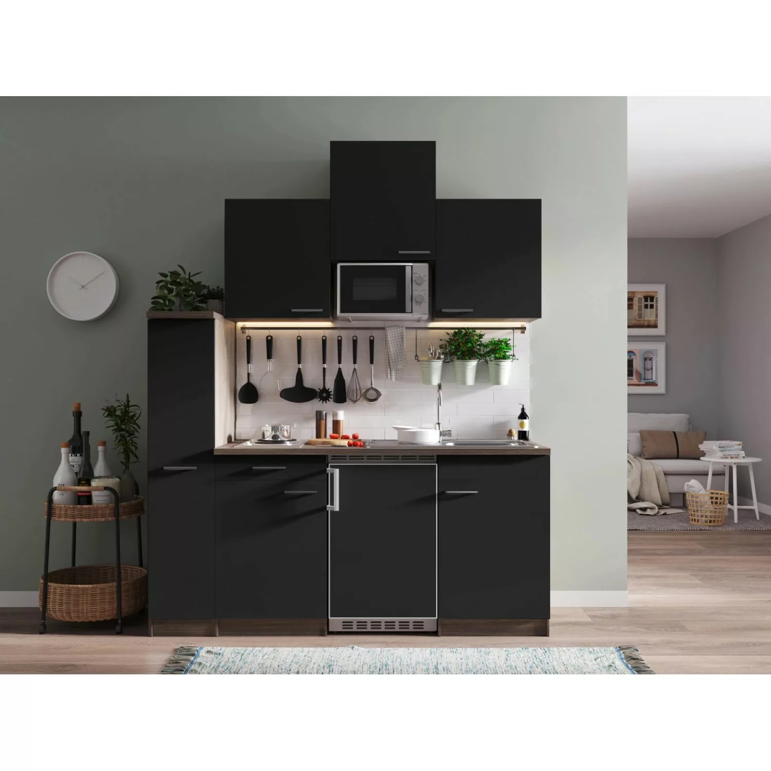 Respekta Küchenzeile KB180EYSMI 180 cm Schwarz-Eiche York Nachbildung günstig online kaufen