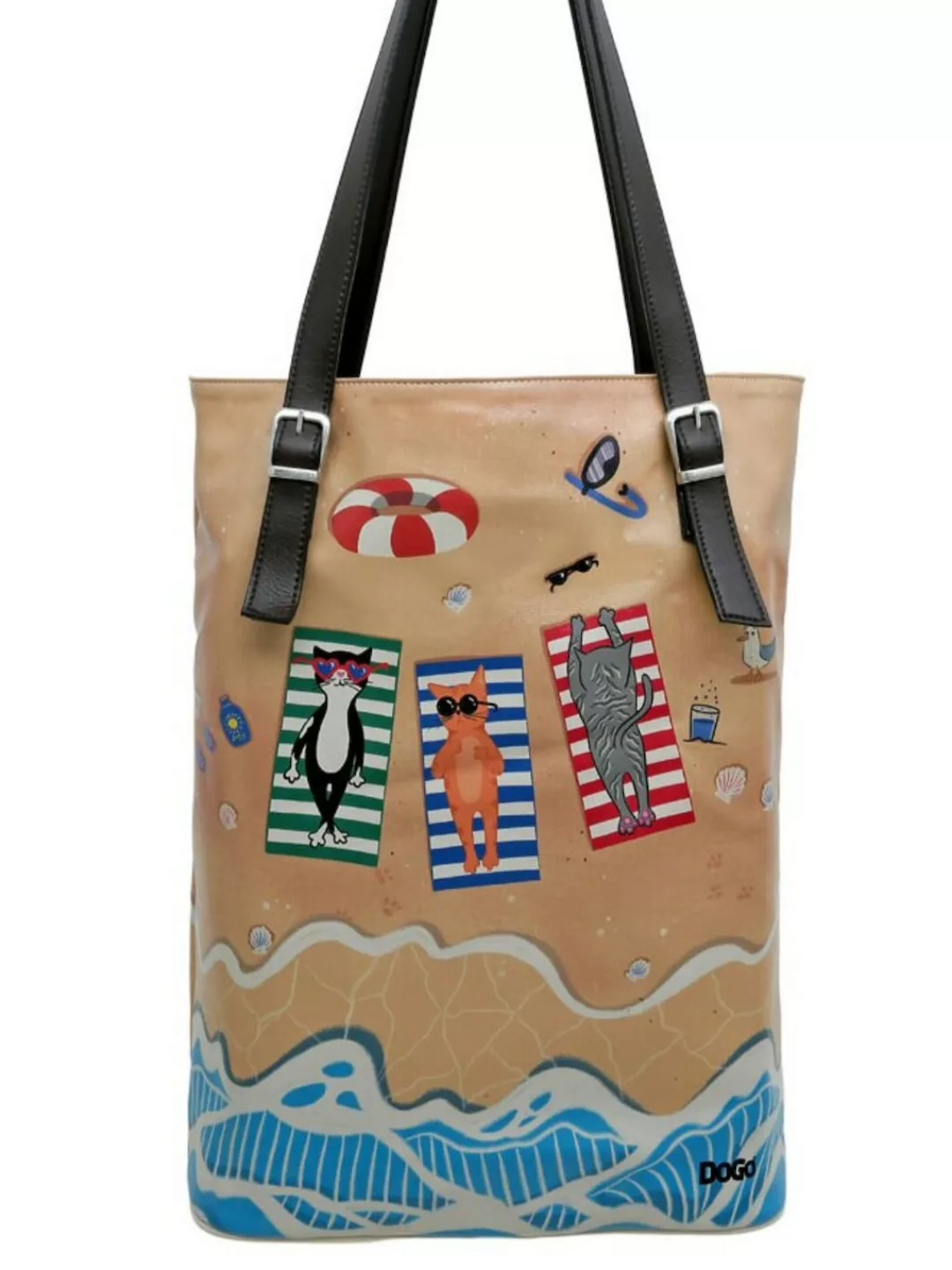 DOGO Umhängetasche "Damen Tall Bag Cats on the Beach Vegan Damen Handtasche günstig online kaufen