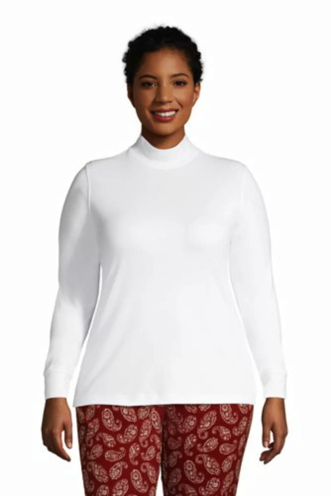 Stehkragen-Shirt in großen Größen, Damen, Größe: 48-50 Plusgrößen, Weiß, Ba günstig online kaufen