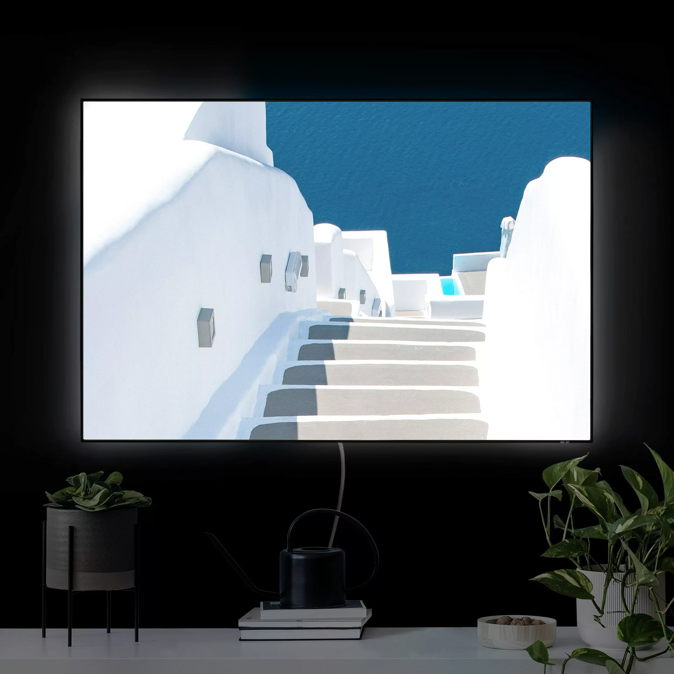 LED-Wechselbild Santorinis Treppe ins Meer günstig online kaufen