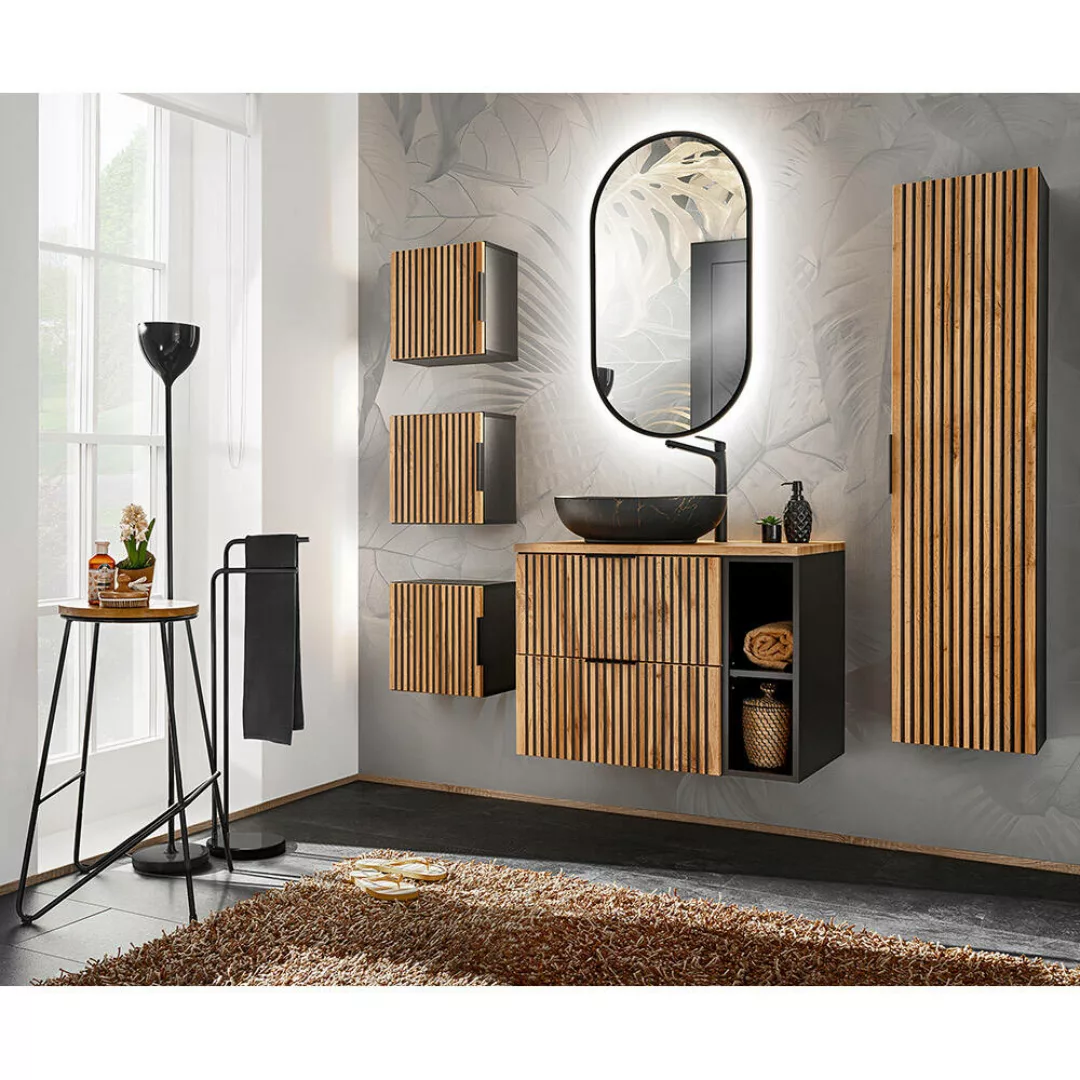 Badmöbel Set mit schwarzen Rillen in anthrazit mit Eiche Nb. XANTEN-56 Wasc günstig online kaufen