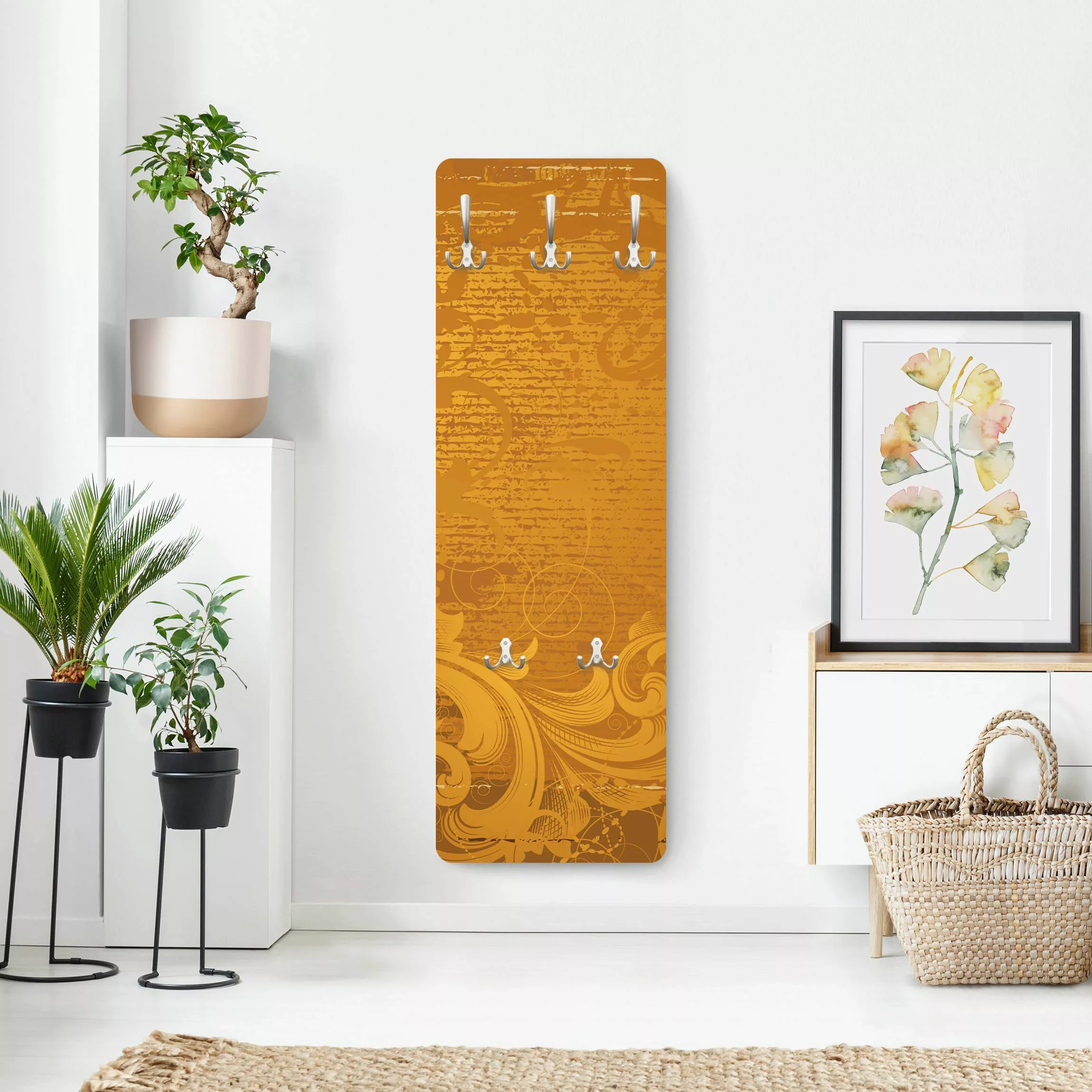 Wandgarderobe Holzpaneel Muster & Textur Goldener Barock günstig online kaufen