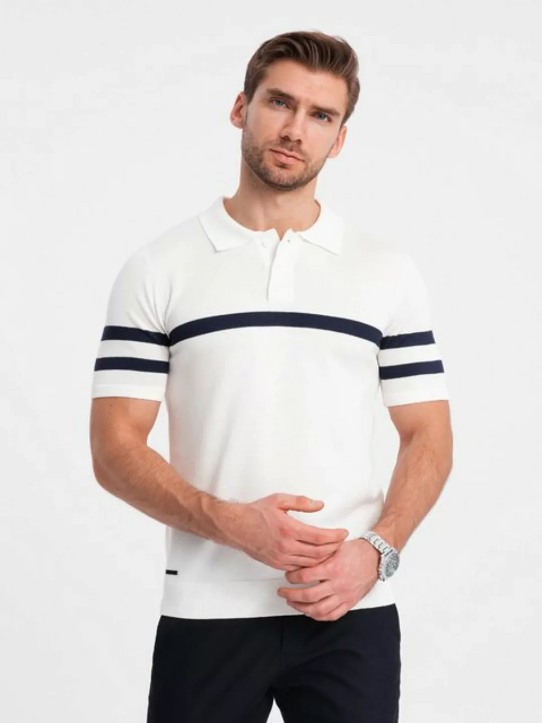 OMBRE Poloshirt Herren-Poloshirt aus weichem Strick mit kontrastierenden St günstig online kaufen