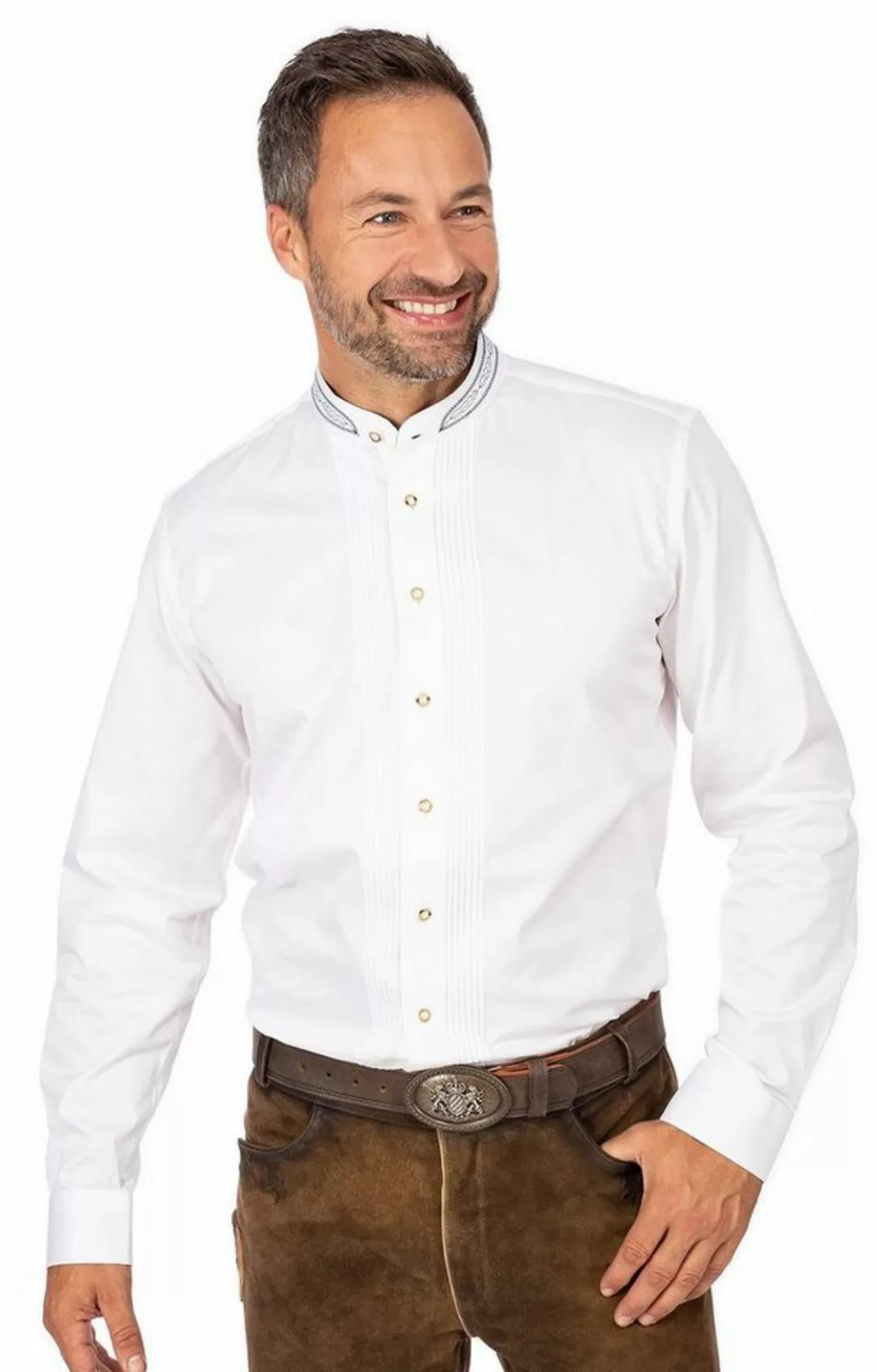 Almsach Trachtenhemd Stehkragenhemd JAKOB weiß jeans (Slim Fit) günstig online kaufen