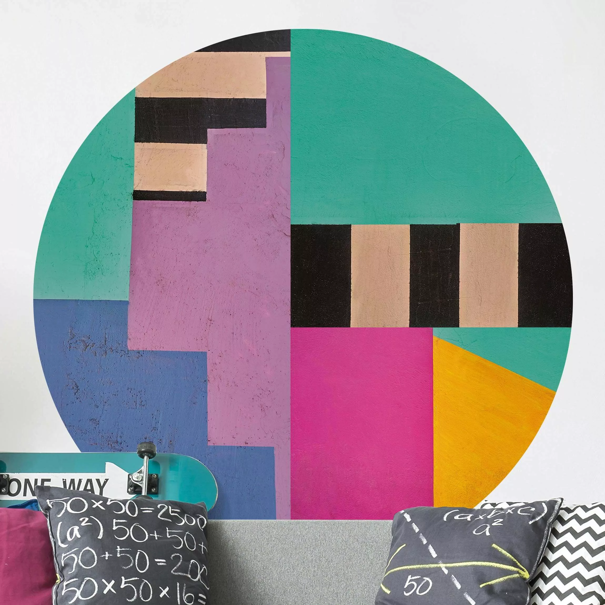 Runde Tapete selbstklebend Big Bold Color Block Concrete günstig online kaufen