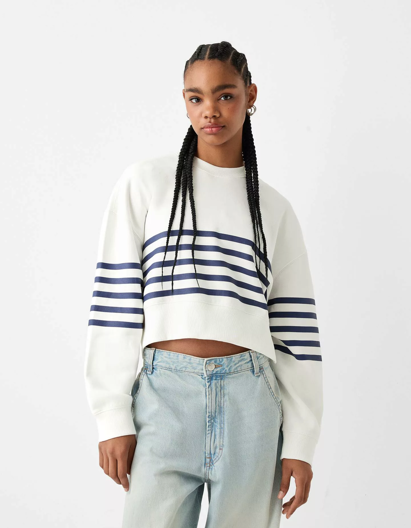 Bershka Basic-Sweatshirt Damen L Rohweiß günstig online kaufen