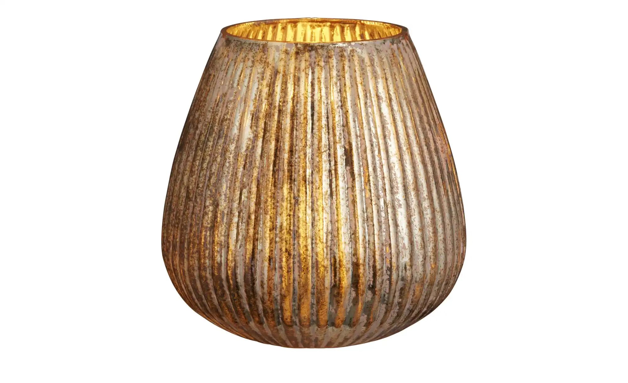 HOME STORY Windlicht ¦ gold ¦ Glas  ¦ Maße (cm): H: 17,5  Ø: 17 Weihnachten günstig online kaufen