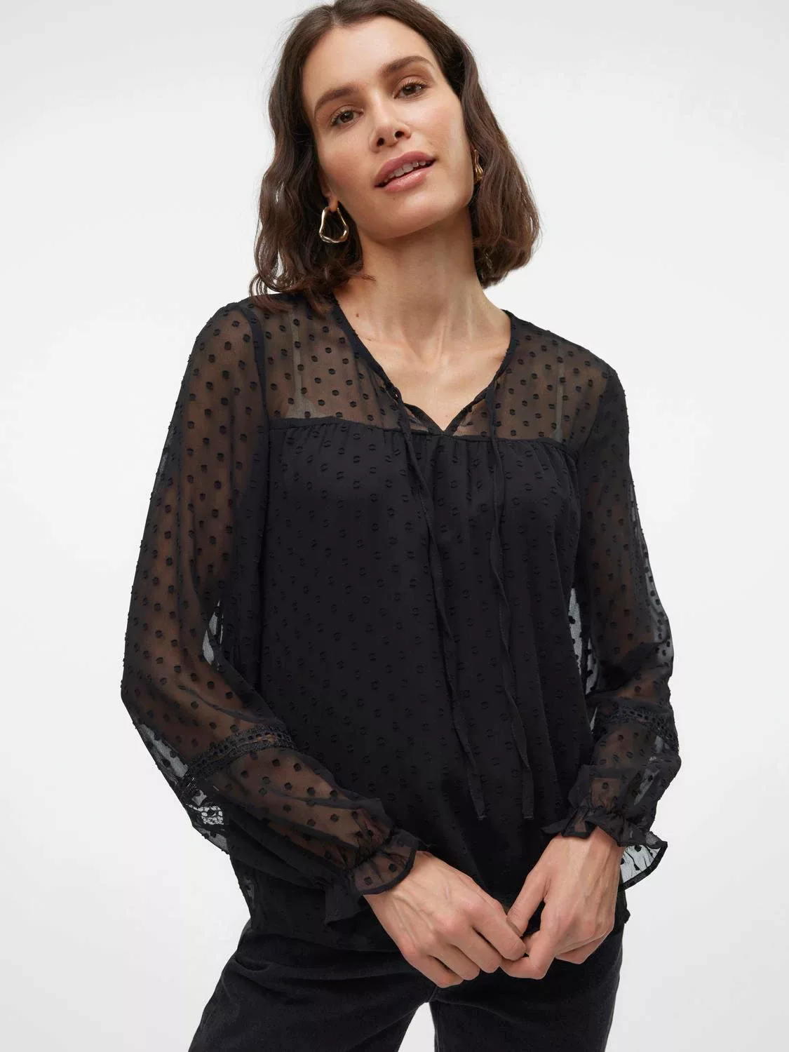 Vero Moda Blusenshirt VMLEAH LS LACE TOP WVN GA NOOS günstig online kaufen