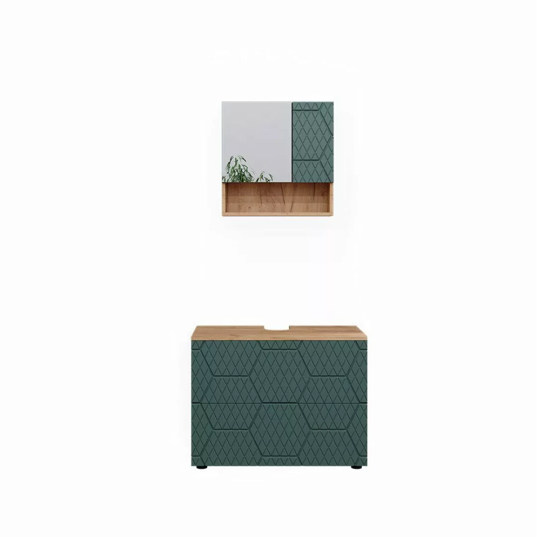 Vicco Badmöbel-Set Irma, Goldkraft Eiche/Grün, 2 günstig online kaufen