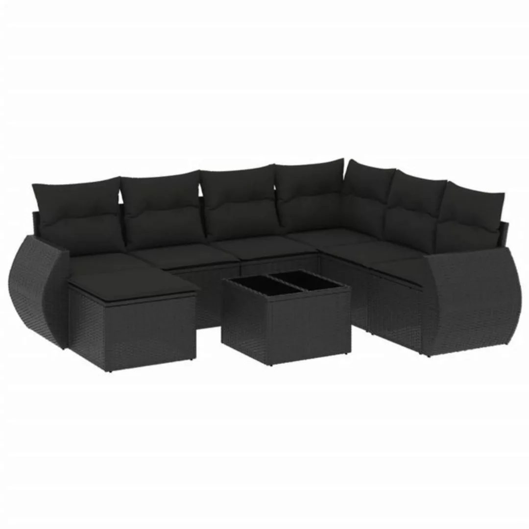 vidaXL Loungesofa 8-tlg. Garten-Sofagarnitur mit Kissen Schwarz Poly Rattan günstig online kaufen