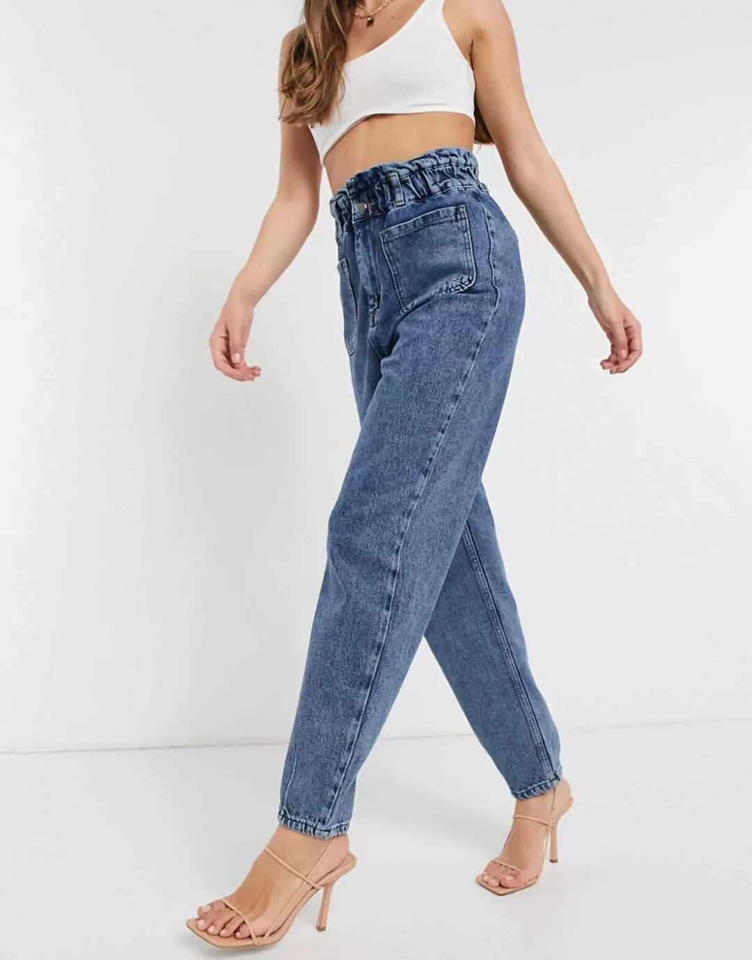 I Saw It First – Lockere Jeans mit Paperbag-Taille in verwaschenem Blau günstig online kaufen