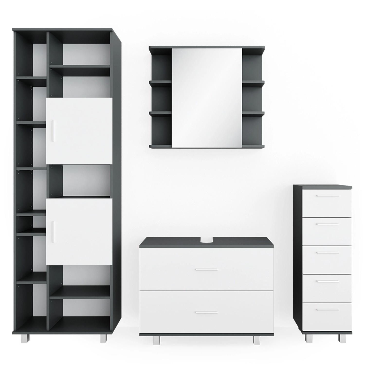 Vicco Badmöbel-Set Ilias Anthrazit/Weiß 4 Teile mit Hochschrank günstig online kaufen