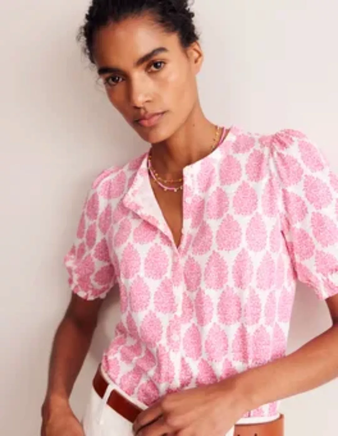 Dolly Jersey-Hemd mit Puffärmeln Damen Boden, Sangria Sunset Pink, Blümchen günstig online kaufen