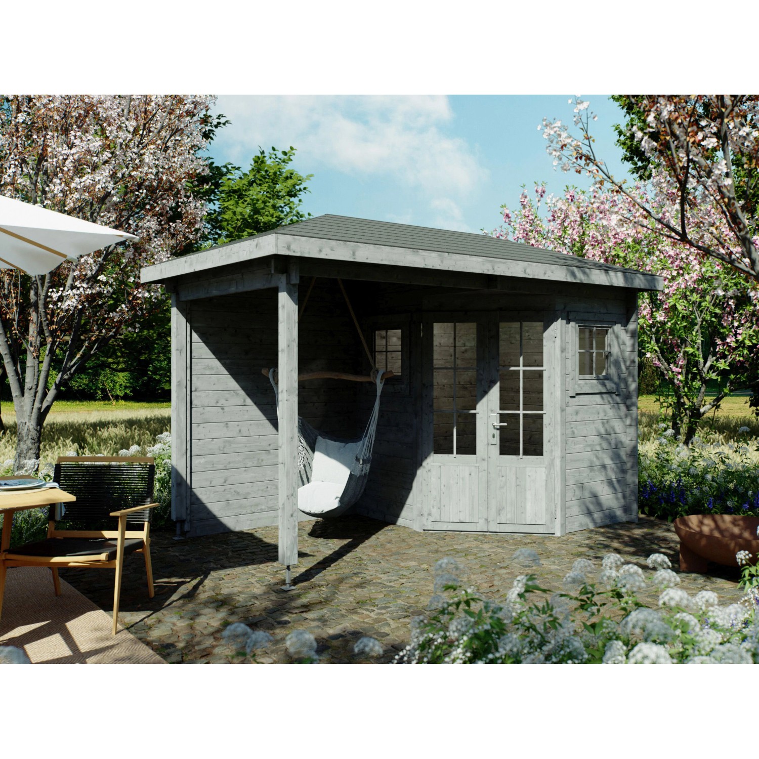 Fjordholz 5-Eck Gartenhaus Modell Evelyn 1B Grau Imprägniert günstig online kaufen