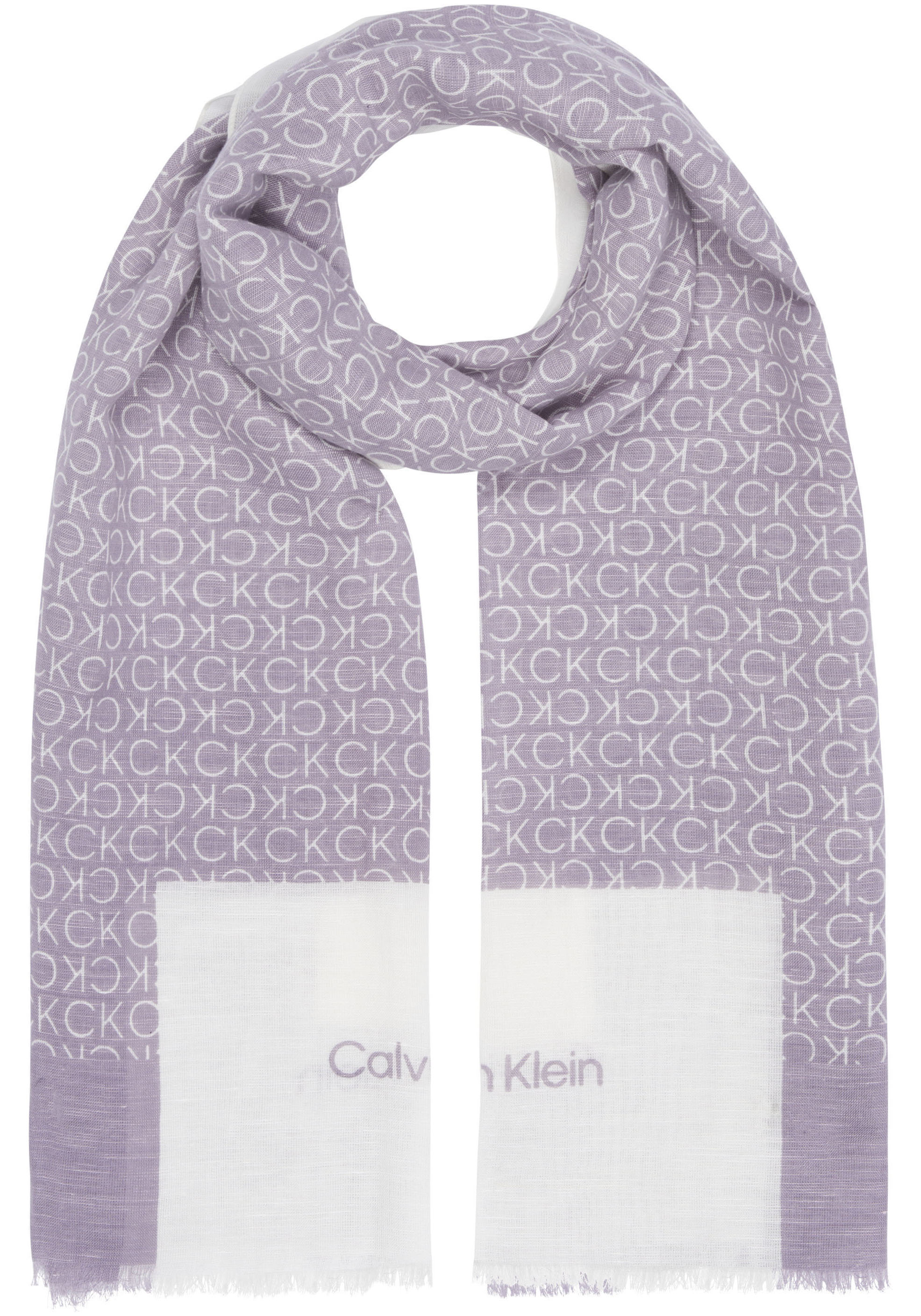 Calvin Klein Schal "GEO MINIMAL LOGO LINEN STOLE", Logoprägung, ausgefranst günstig online kaufen