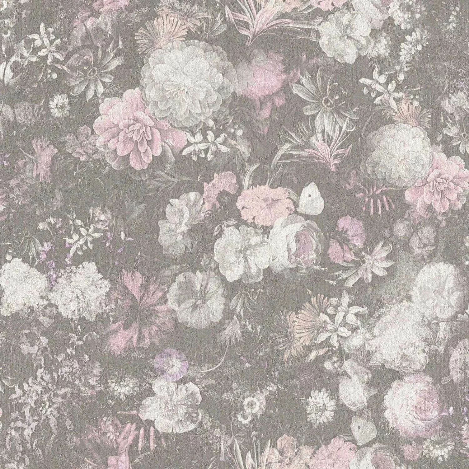 Bricoflor Vintage Tapete Romantisch Vlies Blumentapete Grau Rosa für Schlaf günstig online kaufen
