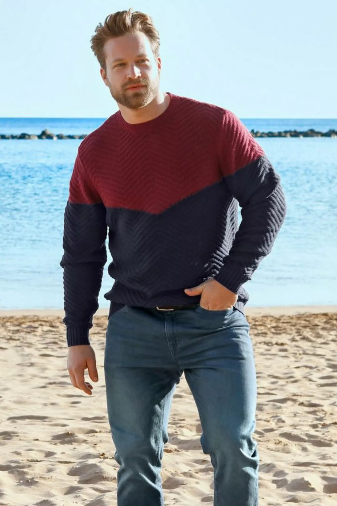 John F. Gee Rundhalspullover Pullover mit modernem Color Blocking günstig online kaufen